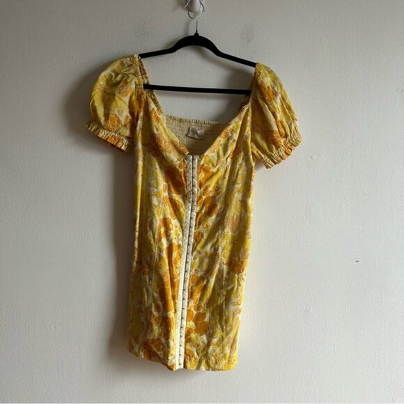 Urban Outfitters UO Sz M NWT Yellow Floral Cotton Mini Dress - Picture 2 of 11